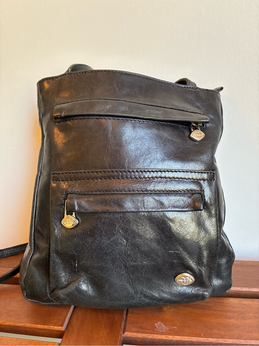 The Trend Italy Convertible Black Leather Backpack Shoulder Bag